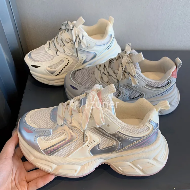 尊儿2025年百搭透气夏季增高薄款学生厚底网面新款韩版INS老爹鞋