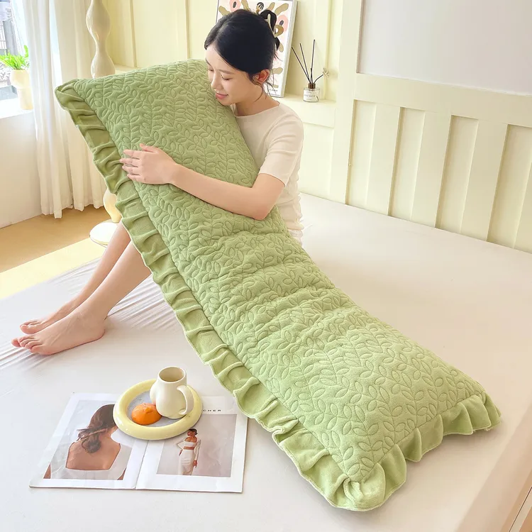 冬季牛奶绒长枕套法兰加绒双人珊瑚绒枕头套1.8米花边长枕芯套1.5