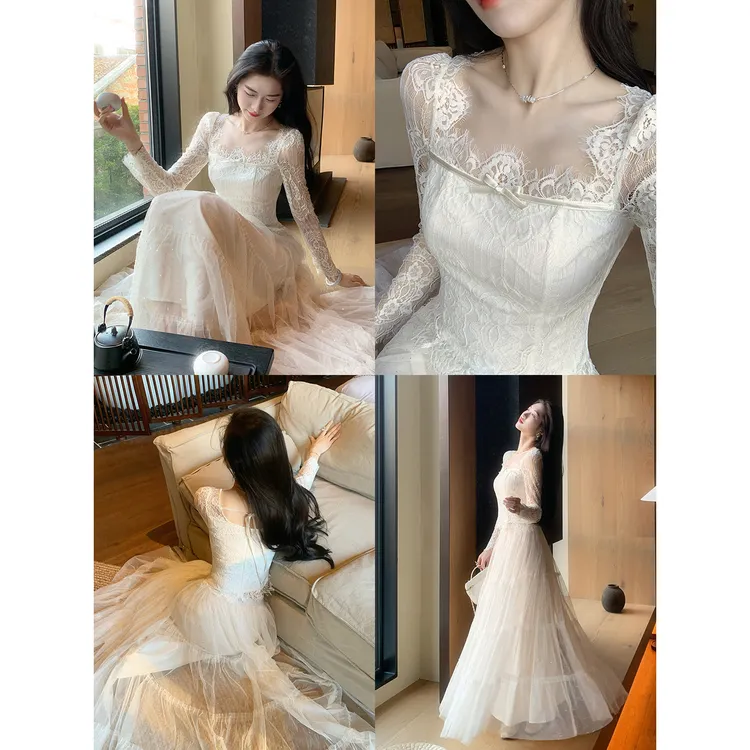 凌茜恣禾【甜境】法式蕾丝方领上衣女气质显瘦百搭内搭打底衫上衣女