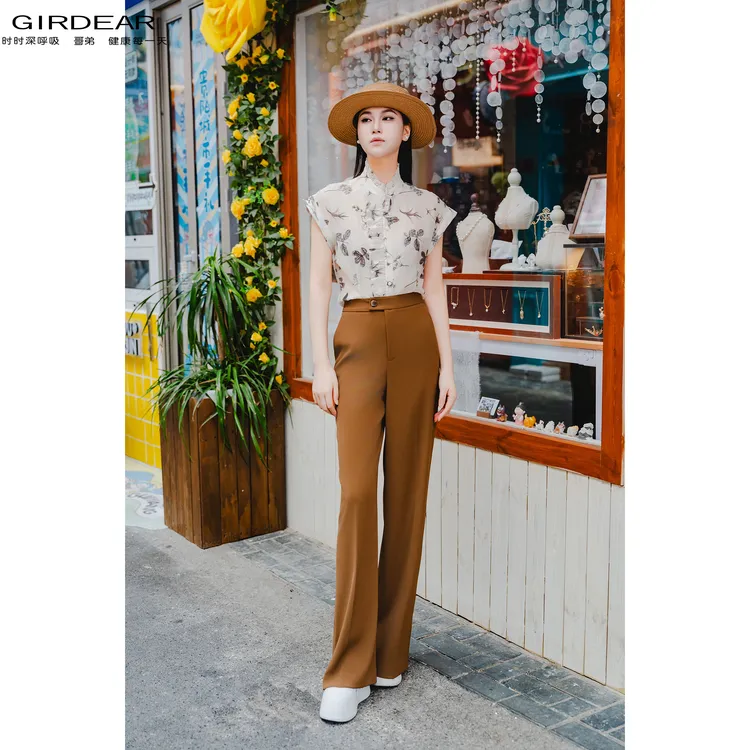 GIRDEAR/哥弟春秋新款高腰垂感高级感休闲阔腿直筒西装裤女110015