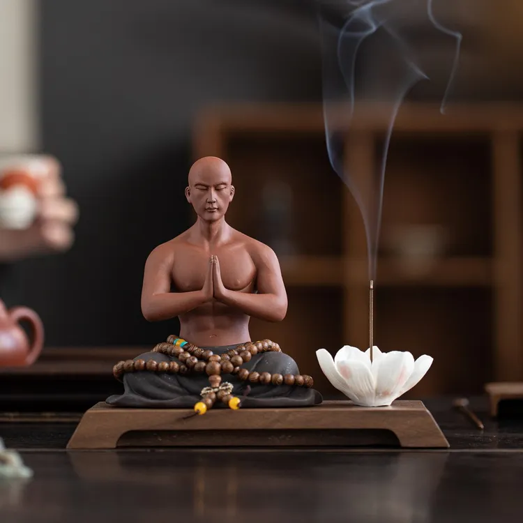 中式紫砂禅意小和尚线香炉摆件家居茶室桌面香道香插香托熏香炉