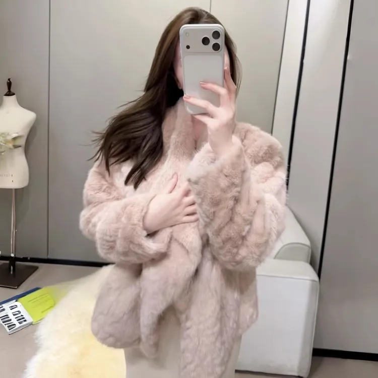 柔雾奶兔千金感软软温柔兔绒环保貂绒矜贵大翻领保暖加厚外套女