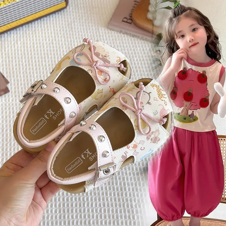 2025夏季新款儿童勃肯鞋小女孩碎花蝴蝶结公主鞋女宝凉鞋软底5489