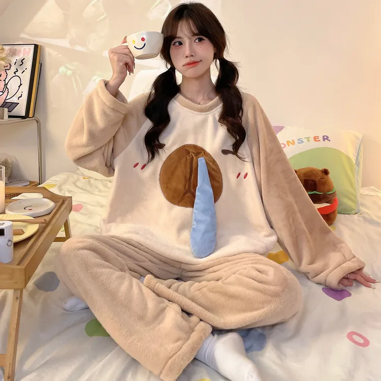 少女睡衣女冬加厚加绒外出可穿珊瑚绒套装大学生宿舍法兰绒家居服