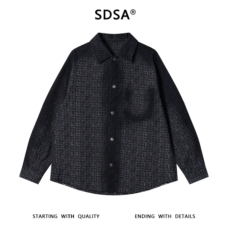 SDSA男士秋冬新款痞帅男装时尚渐变扎染口袋翻领长袖衬衫百搭时尚