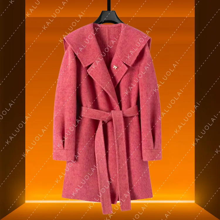 KALUOLAI/卡洛莱海军领双面羊毛大衣女短款气质系带轻奢大衣外套