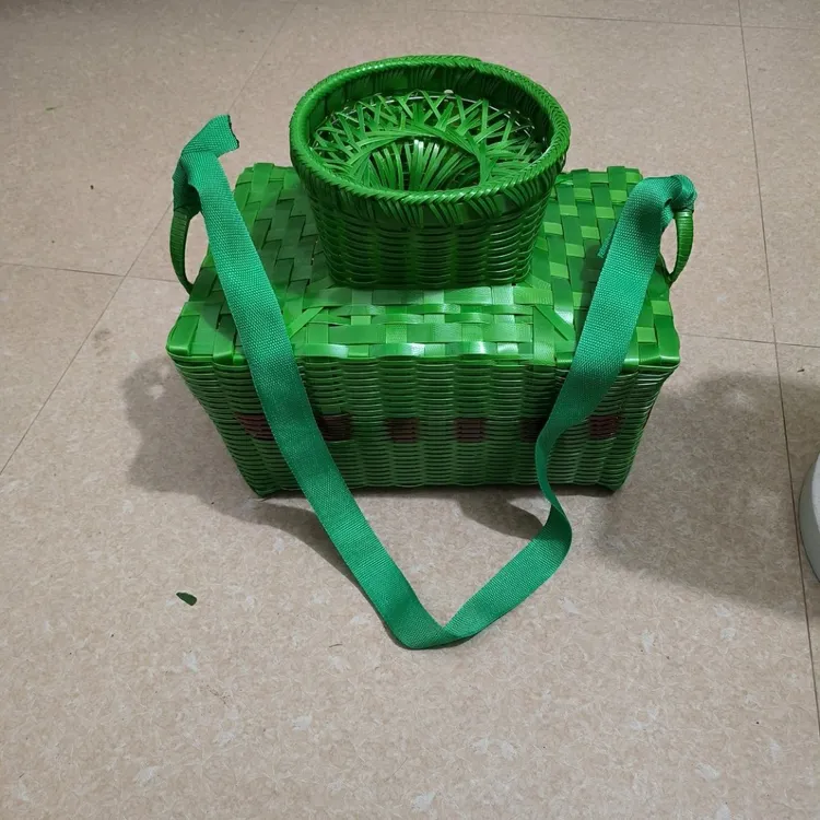 耐用塑钢圆形带盖茶篓鱼篓鳝篓蘑菇篓背篓果篮菜框