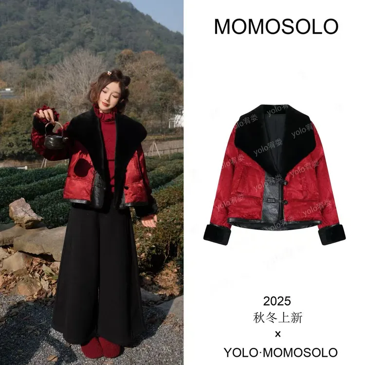 •鸿缨•2025冬人丝浮雕+羊毛领+90白鹅绒重磅羊毛翻领鹅绒服260049