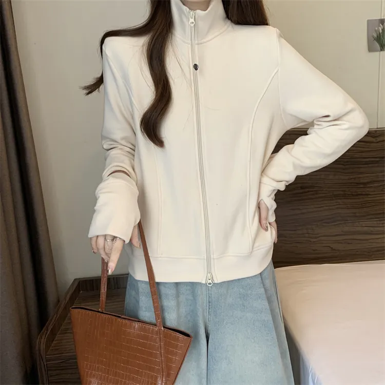 纯色立领长袖小个子卫衣女秋季新款宽松简约设计感休闲百搭外套潮