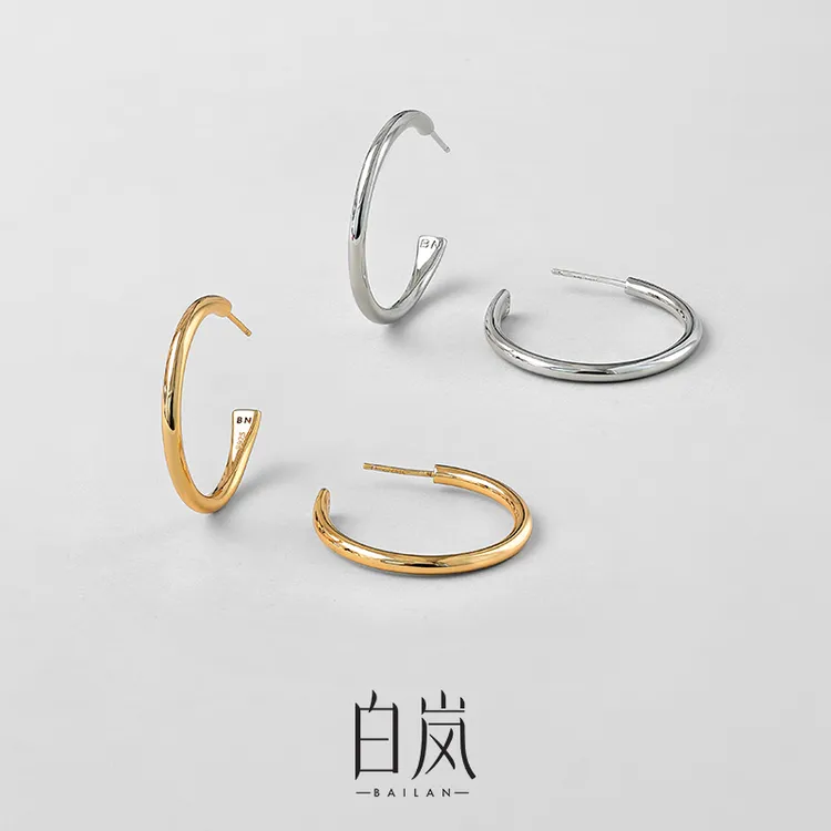 925银耳饰 白岚素圈耳环S925银耳圈女饰品小众设计高级感ED4230商品图