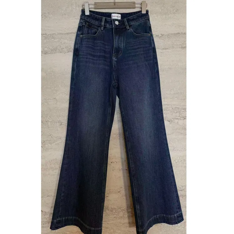 TANTAN冬季加绒显瘦高腰时尚百搭复古水洗蓝微喇牛仔裤4164