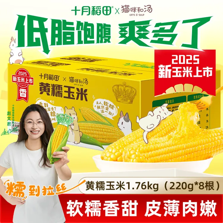 十月稻田 2025年新玉米黄糯玉米 联名 东北黏苞米 黄糯玉米1.76kg