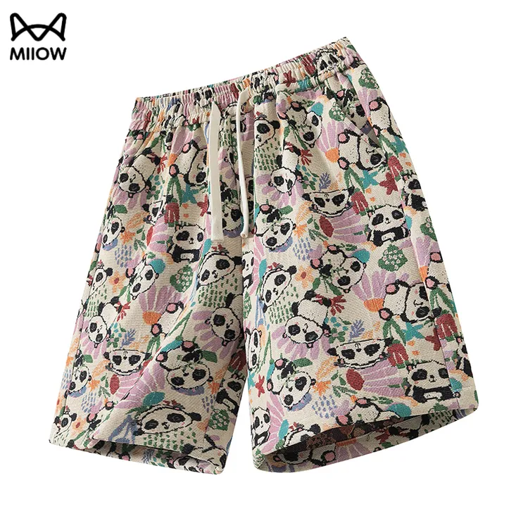 猫人重磅刺绣熊猫休闲短裤男夏季高级感凉感速干宽松运动五分裤子