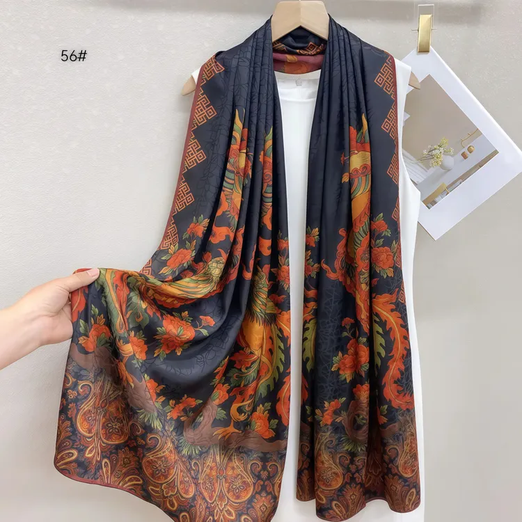 春季新款香云龙鳞纹长巾女70*180双面异色提花丝巾送妈妈礼物56#