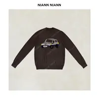 NiannNiann 新品女装设计感100羊毛汽车印花圆领长袖毛衣16173