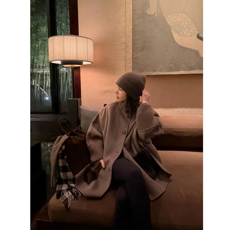 LAZYVISION羊绒‘羊毛’立领宽松廓形大衣外套ZMD-34510