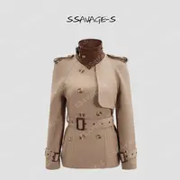 SSAVAGE“香榭丽舍”立裁法式拼色廓形风衣外套SS90817