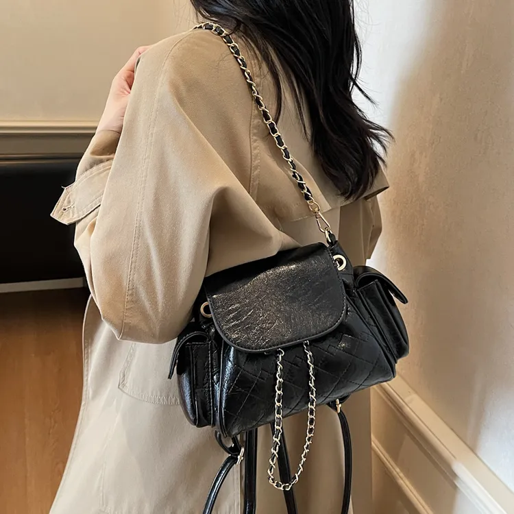 小香风菱格手提包包女2025新款质感精致双肩小背包通勤链条斜挎包