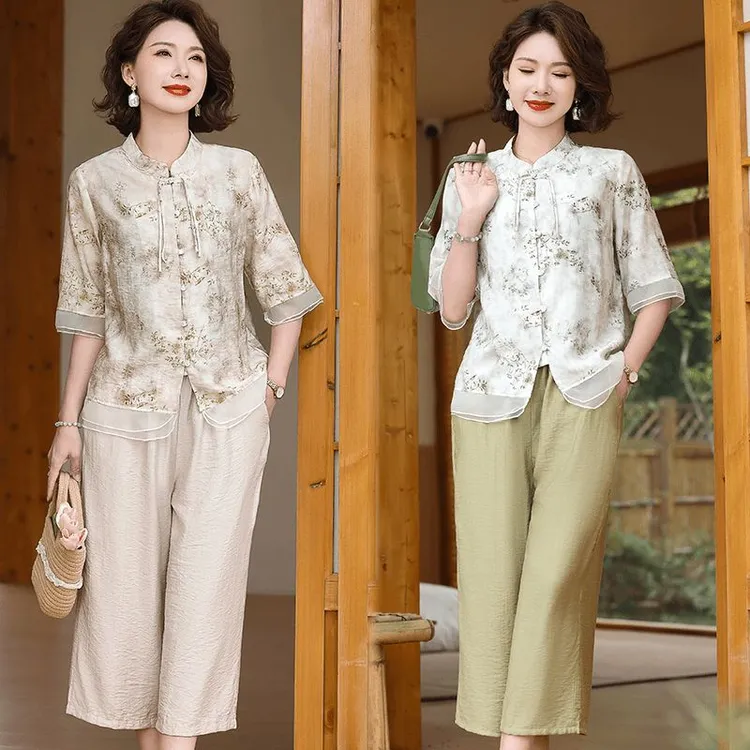 皮尔卡丹妈妈装2025新款新短袖T恤小衫夏季清凉中式中老年女装