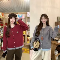 撞色假两件针织开衫外套女2025秋季新款大码胖mm时尚百搭显瘦气质