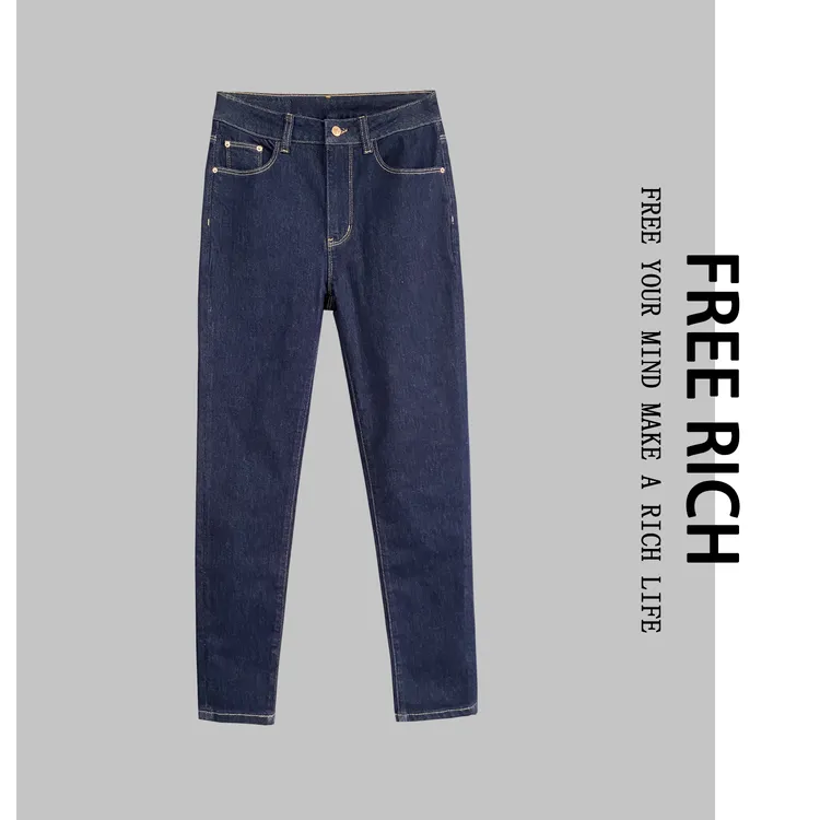 FREE RICH小脚裤/澳洲羊毛不掉色百搭丹宁蓝加绒小靴裤