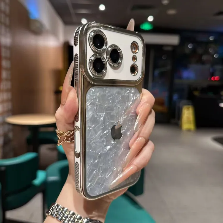 电镀贝壳纹大视窗适用苹果17proMax手机壳iPhone16个性15轻奢13新