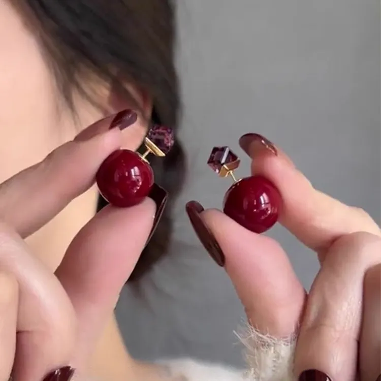 安可拉红色几何耳环女新年喜庆小众气质耳钉轻奢时尚百搭秋冬耳饰