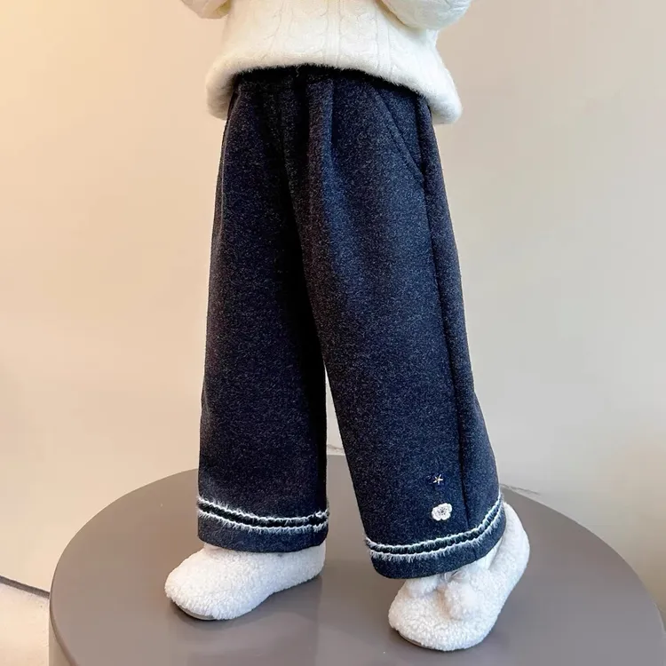 女童裤子秋冬季2025新款儿童冬装洋气加绒加厚直筒宝宝一体绒长裤