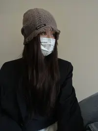 100羊毛慵懒风毛边纯色针织冷帽女大头围显脸小包头堆堆帽毛线帽