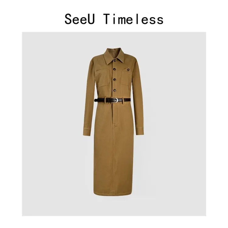 SeeU Timeless【巴黎情书】 25春季新款工装风长款收腰设计款连衣裙