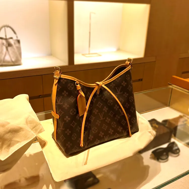 香港真皮老花托特包女2025新款大容量carryall子母购物袋单肩大包