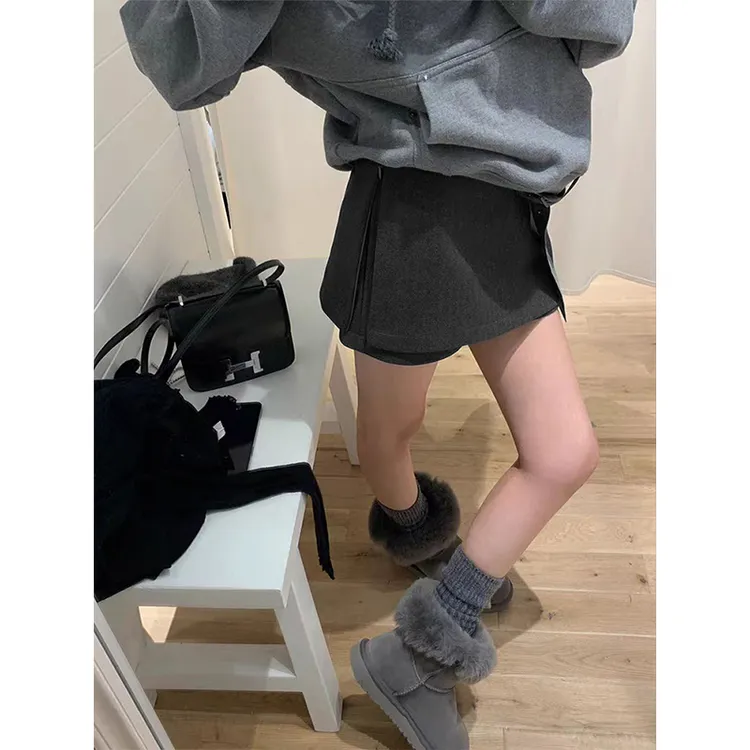 Moses Queen/魔西女王高腰翻片侧开叉防走光裤裙女百搭西装半身裙