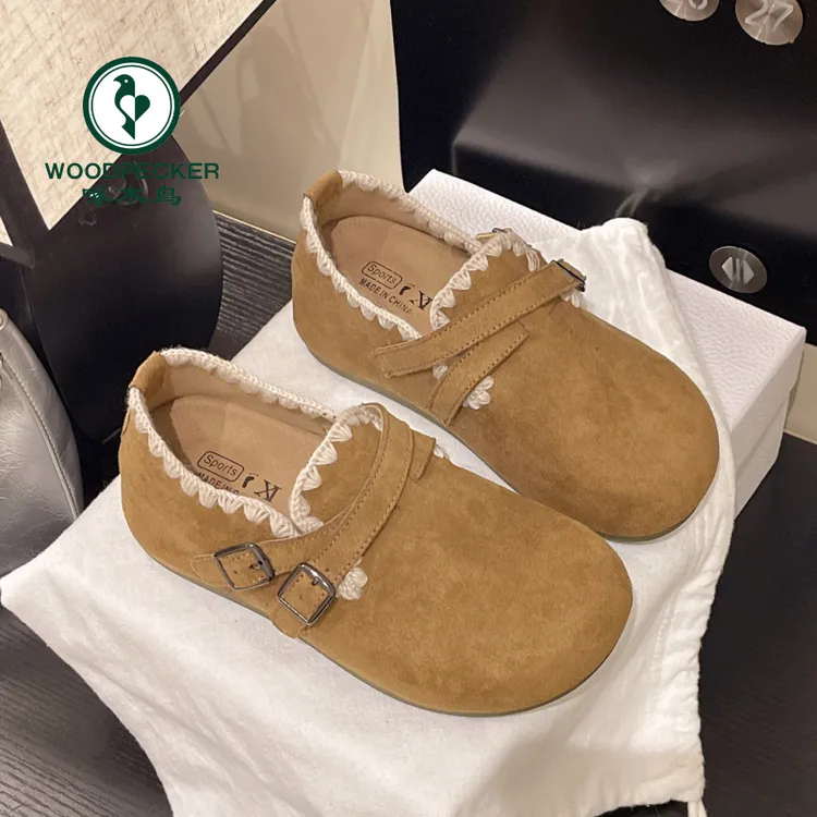 啄木鸟内增高花边勃肯鞋女2025年新款秋季一脚蹬懒人百搭博肯单鞋