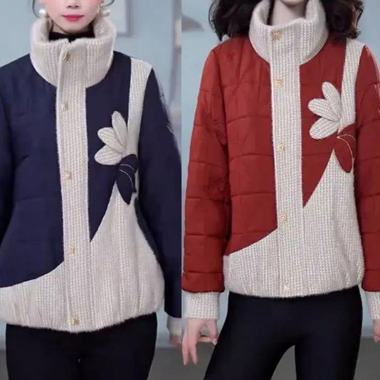 【衣雅严选】8081-2667#新款加棉加厚保暖显瘦定位立体花棉服外套