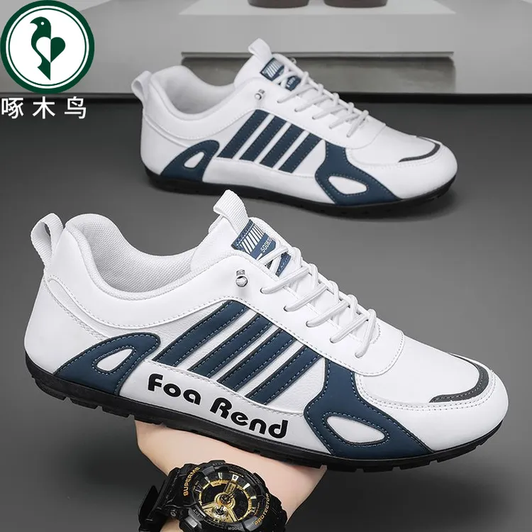 【正品】啄木鸟男鞋春季2025新款运动跑步休闲黑色板鞋休闲鞋子男