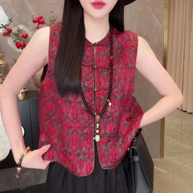 新中式红色上衣女225夏季新款双面穿上衣小众设计感时尚女士潮流