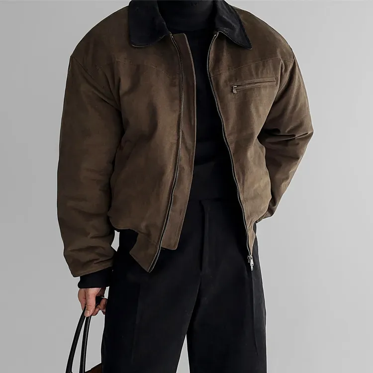 复古翻领短款拉链棉衣夹克男士男生冬季美式飞行棉袄翻领棉服外套