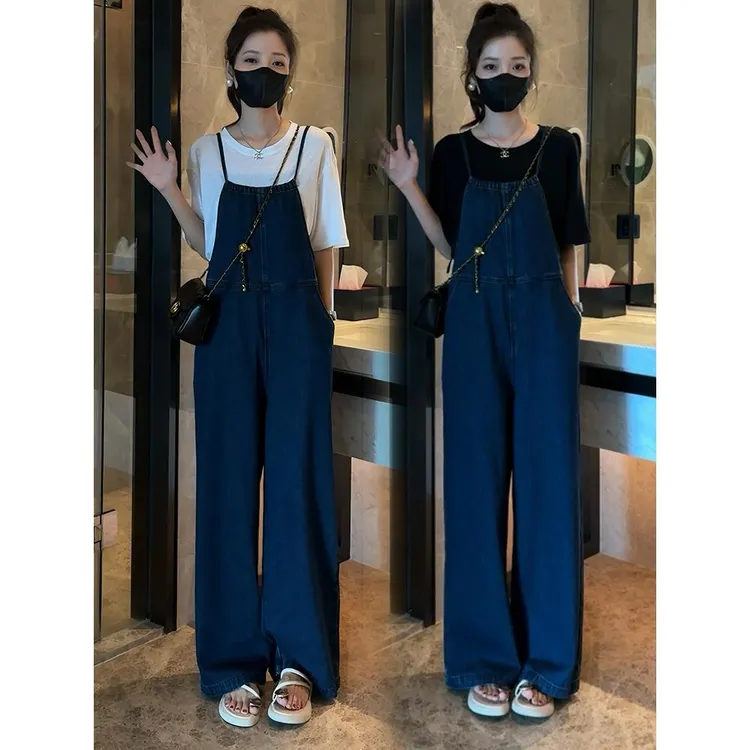 时尚套装女2025减龄洋气显瘦短袖T恤+牛仔休闲阔腿裤两件套潮