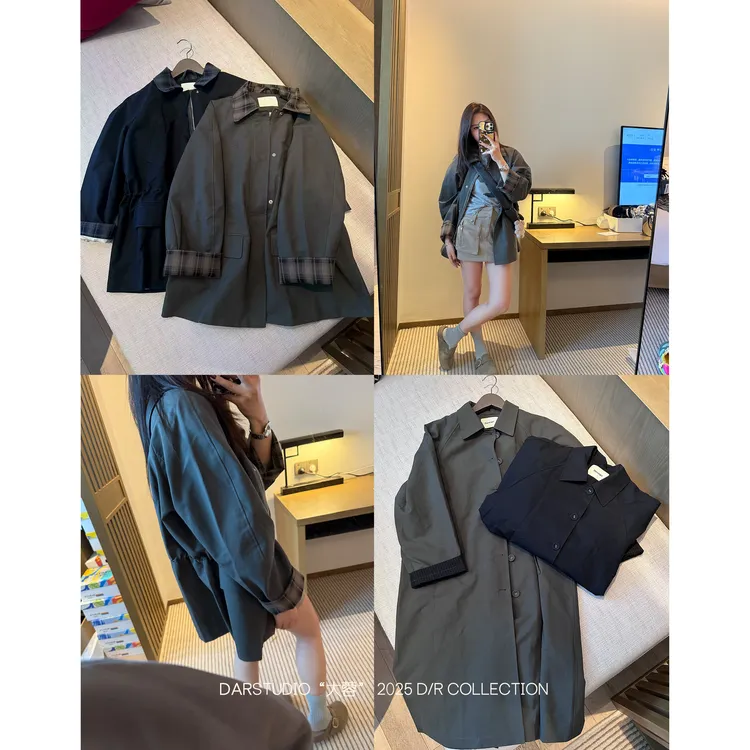 DAR STUDIO 精品【巴黎画刊】韩国小众设计纯棉时尚风衣外套25147