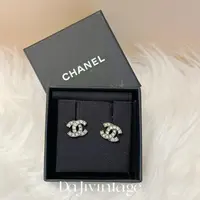 大吉中古/Chanel香奈儿枪黑色半钻半珍珠双c耳钉