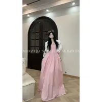 NG DAYU现货【杉林玫瑰雾】自制超大摆无袖背心连衣裙/白色防晒外套