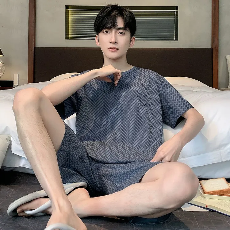 【2025新款】男士夏季宽松短袖短裤家居服大码青少薄款圆领睡衣套装