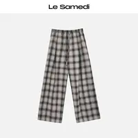 Le Samedi马油叶儿【暖阳窗影】飒爽垂感松紧腰复古格纹阔腿裤