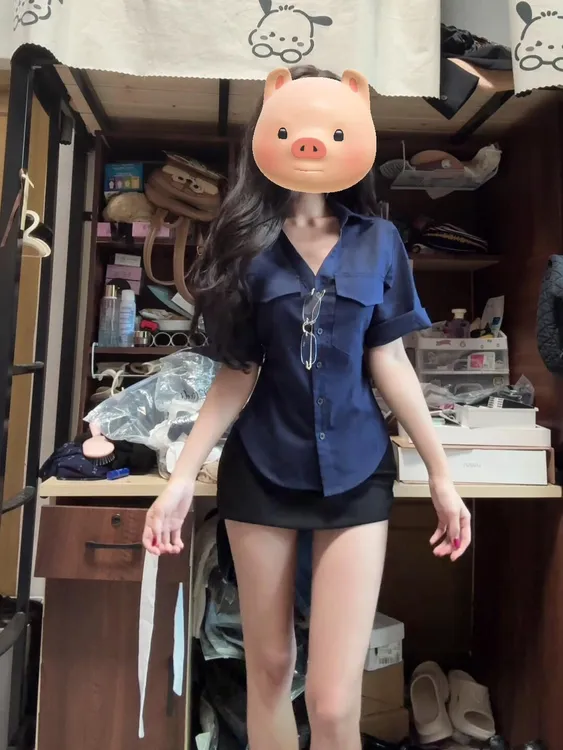 御姐风后背绑带收腰V领翻领衬衣女高腰包臀半身裙短裙夏季两件套