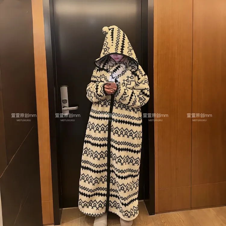 【小马专属/围巾款】加绒加厚保暖冬季睡衣外出男女同款米粒绒长款