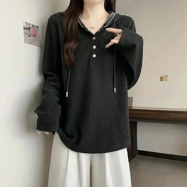 2025秋装新款胖mm大码女时尚慵懒风连帽宽松显瘦长袖卫衣23168