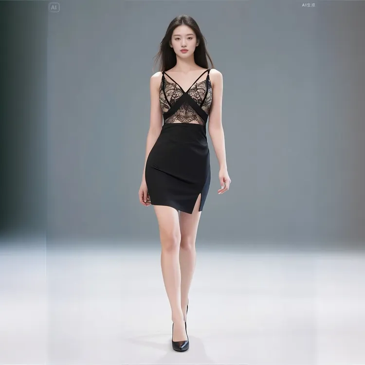 时尚2025大码性感蕾丝显瘦打底包臀裙夜场ktv女孩上班衣服