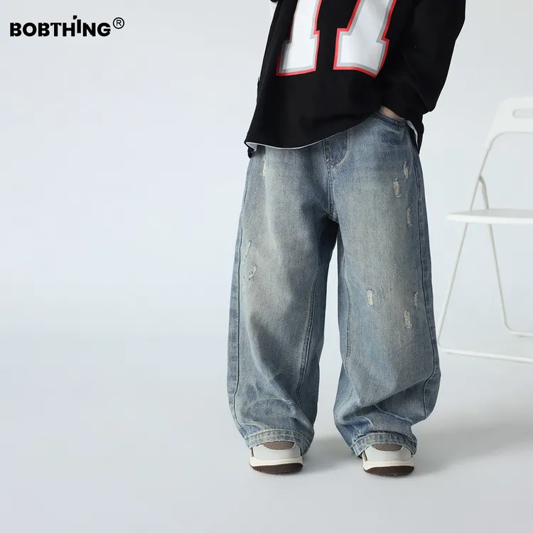 儿童简约水洗蓝牛仔裤春秋长裤2025新款男童宽松直筒裤童装裤子潮