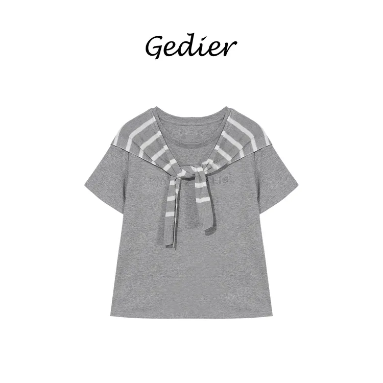 【歌蒂尔】2025年夏季欧若风时尚简约灰色短袖T恤 TG520357Y