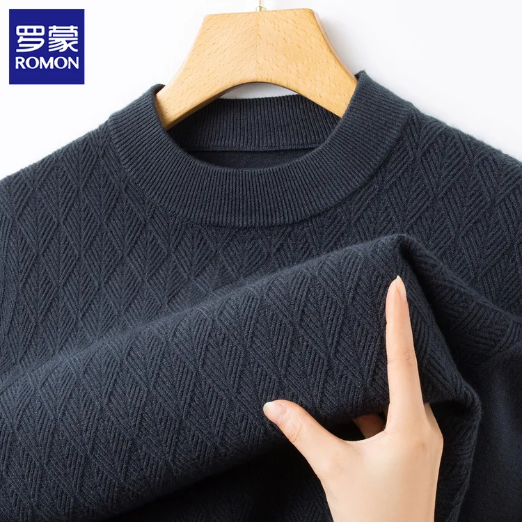 罗蒙男士加厚羊毛半高领针织衫2025秋冬新款中年休闲套头时尚毛衣
